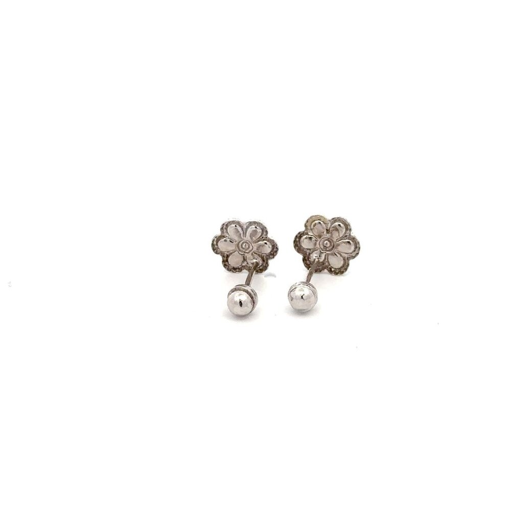 925 Sterling Silver Stud Flower White Enamel Earrings Small Screw Back - Picture 4 of 5